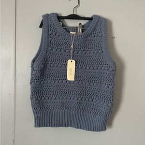 Women's Blue Knit Sleeveless Top
